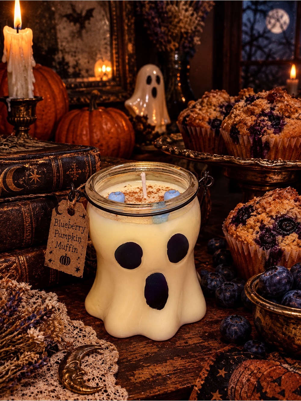 8 oz Blueberry Pumpkin Muffin Ghost Candle